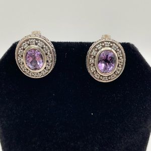 Amethyst and white topaz in sterling silver drop earrings